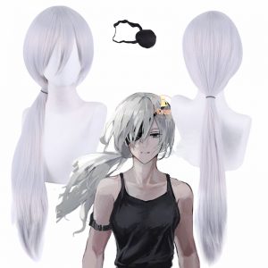 Anime Chainsaw Man Quanxi Cosplay Silver White Wig with Eye Patch Long PonytailHeat resistant Fiber Hair - Chainsaw Man Shop